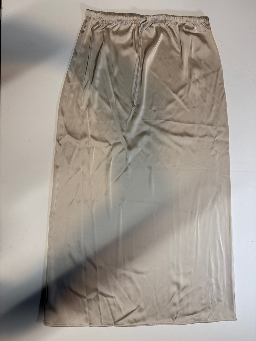 Satin Maxi Skirt in Light Beige with Elastic Waist